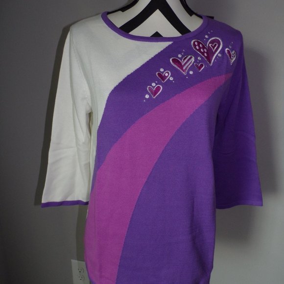 New w/Tags Bob Mackie Small Purple Heart Top - Picture 2 of 6